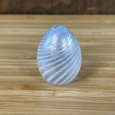 CAS Art Glass Mini Iridescent Blue White Opal Spiral Egg Paperweight