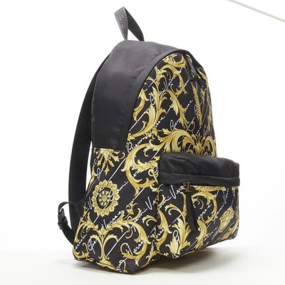 VERSACE Gianni Signature black gold Barocco Virtus Medusa nylon backpack bag