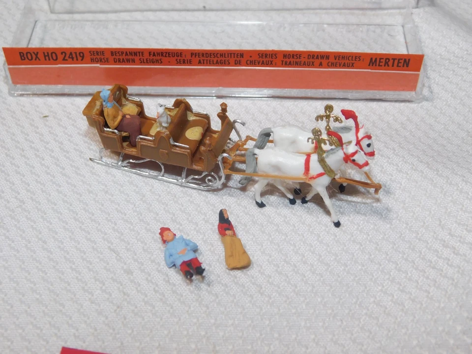 MERTEN HO 2419 Horse-Drawn BROWN Sleigh Figure Set Germany Vtg - Image 2 of 2