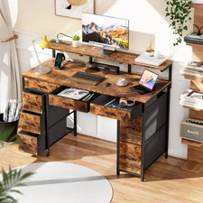 47 Inch Computer Desk with 8 Drawers, Office Desk with Power Outlets & LED Light