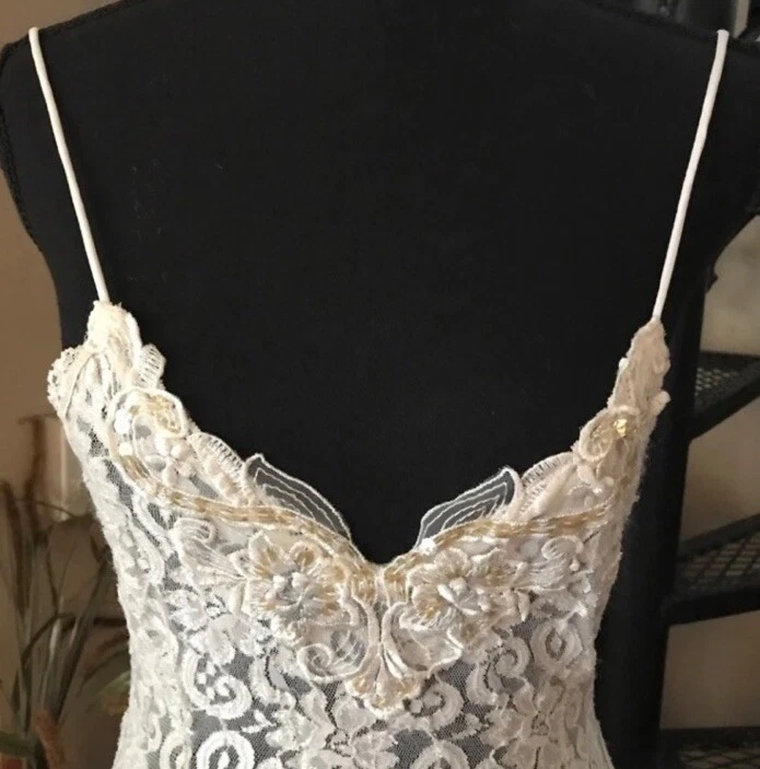 Chiffon Lace Vintage Shirley Of Hollywood Maxi Long Nightgown Full Slip Lingerie - Image 3 of 4