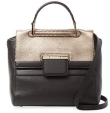 Furla Artesia Medium Leather Black Gold Satchel Handbag Bag 578