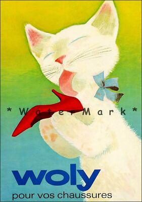 289889 French Fashion Shoes Woly White Cat PRINT POSTER