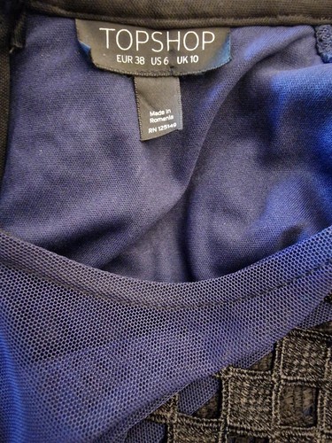 Topshop Damen marineblau durchsichtig Netz & schwarz Häkelspitze Bleistiftkleid UK 10 - Bild 7 von 7