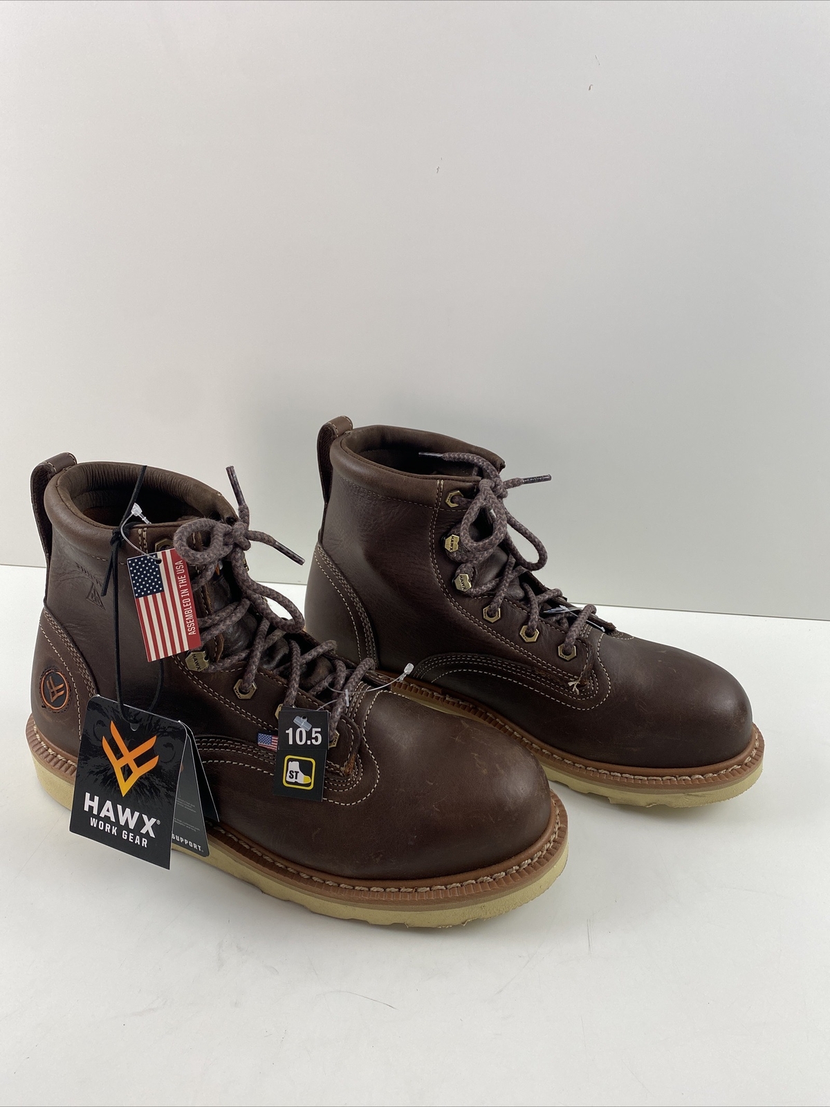 Hawx USA Brown Leather Lace Up COMP Toe Puncture Res Wedge Work Boots