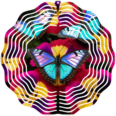Floral Butterfly Wind Spinner 10'' Metal 3D Kinetic Outdoor Garden Decoration New