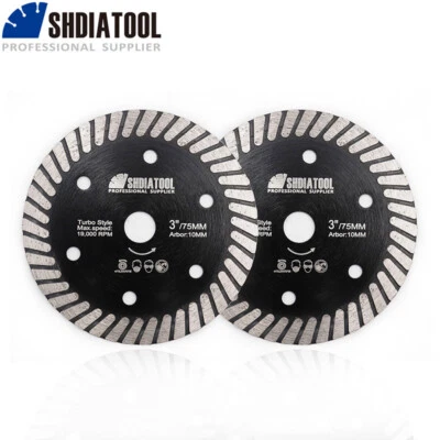 SHDIATOOL 2pcs/set 75mm Diamond Turbo Blade Ceramic Tile Marble Cutting Wheel Discs