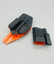 S&W M&P Shield 9mm + MAG! Black Carbon Fiber & Orange Kydex IWB Holster Veteran