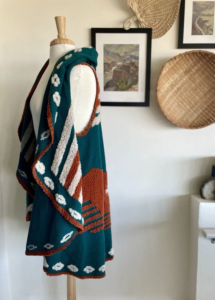 Ryan Michael Western Thunderbird Chal Chaleco Poncho Lana Santa Fe Verde azulado Talla Única Foto 3 de 4