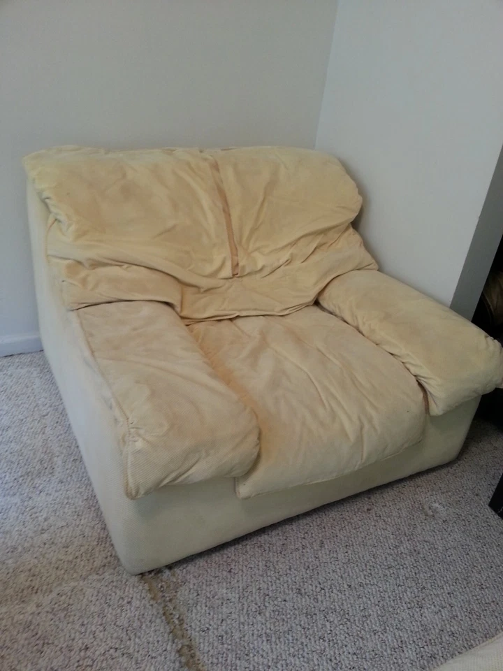 French Corduroy Roche Bobois Love seat, Chair & Ottoman - Image 4 of 4