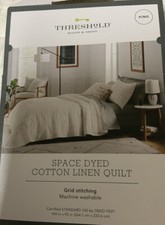    THRESHOLD Space Dyed Cotton Linen Quilt Grid stitching, KING    MINOR DEFECT