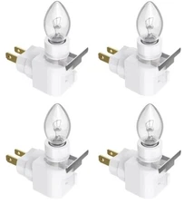 Lot of 4 White Plug In Night Light W/Bulb 4 Watt On/Off Switch W/Rotating Base