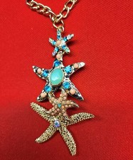 Four Starfish Pendant Gold Tone Chain Necklace