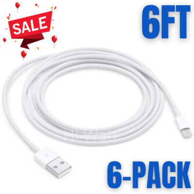 6-Pack 6Ft USB Charger Cable Fast Charging Data Cord For iPhone 14 13 12 11 XR 7