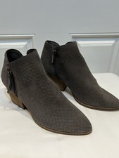 Vince camuto woman Booties gray perforated leather zippers block heels size 7M