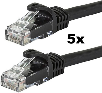5pcs 0.5m RJ45 Network Cable Cat5e Ethernet Patch Lead LAN DSL 50cm Black