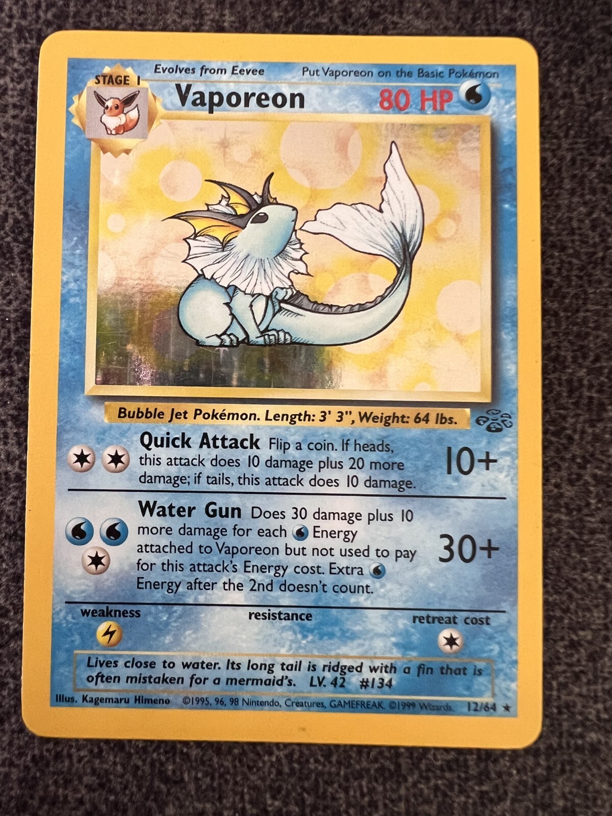 Vaporeon 12/64 Holo Rare Pokemon Card Lightly Played