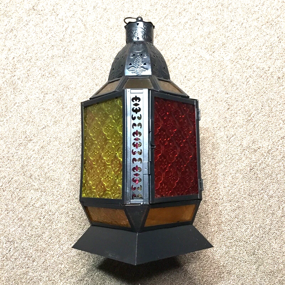 Candelabro colgante linterna vintage color metal ornamentado vidrio 15" de largo Foto 4 de 4