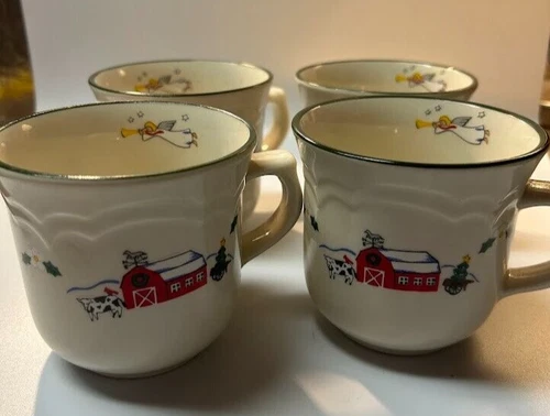 Pfaltzgraff Snow Village Mugs/Tea Cups Set of Four (4)