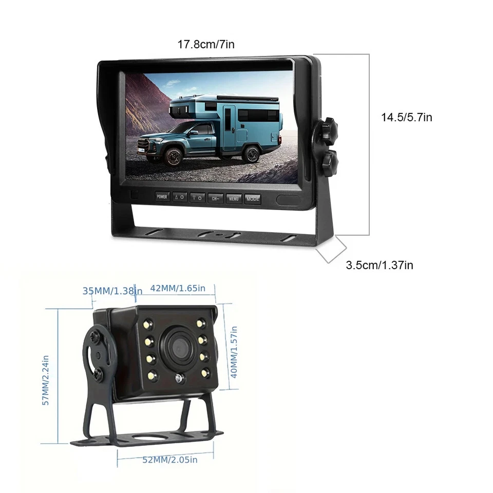 AHD Rear&Side View Backup Camera Heavy Duty Vehicle 7" Monitor DVR Recorder - Image 2 of 4