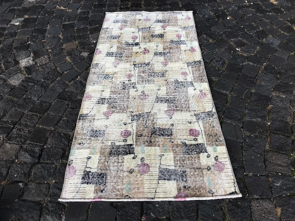 Tapete turco antigo tapete de área boêmio tapete Oushak tapete vintage tapete de lã feito à mão - Imagem 3 de 4