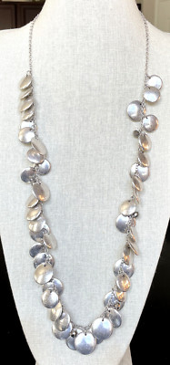 Joan Rivers 34'' Metal Disc and Glass Bead Chain Necklace - Silver Color - NWT