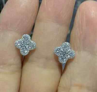 0.60Ct Lab-Created Diamond Cluster Flower Style Stud Earring 14K White Gold Over