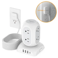 Power Strip Tower with USB C Ports 10 FT Long Cord 8 Outlet Slim Cord for Office