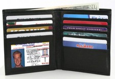 RFID Black Men's Cowhide Leather Bifold Hipster Wallet European 10 Card Holder