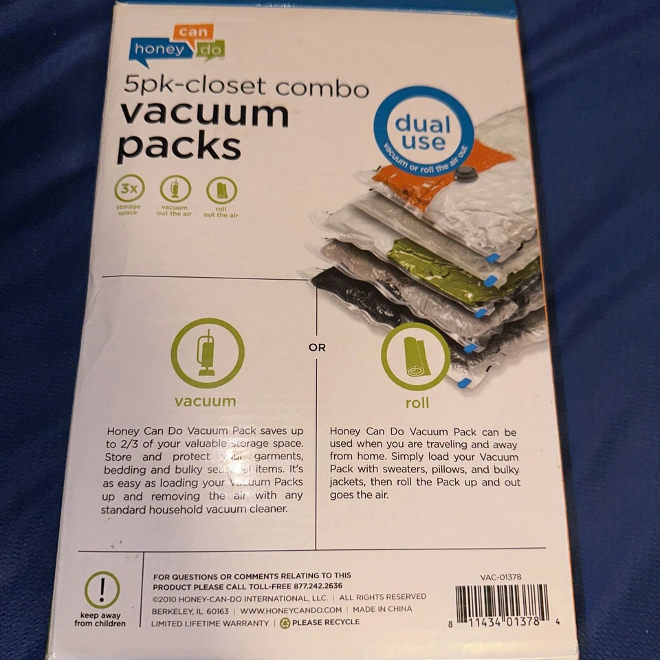 PAQUETES DE VACÍO de almacenamiento Honey Can Do (paquete de 5) - NUEVO Foto 2 de 3