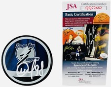 MIKHAIL SERGACHEV SIGNED TAMPA BAY LIGHTNING REVERSE RETRO PUCK AUTO +JSA COA