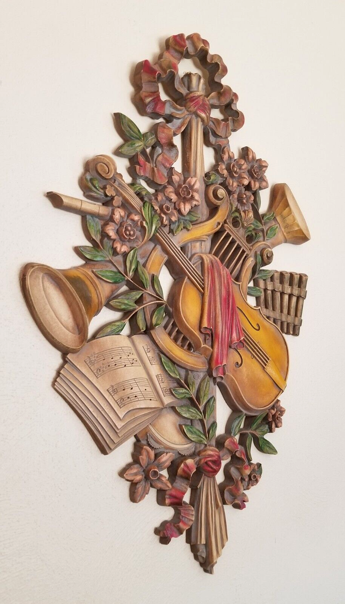 彫刻・オブジェ Vintage Syroco Violin Flowers Vintage Syroco Violin Flowers