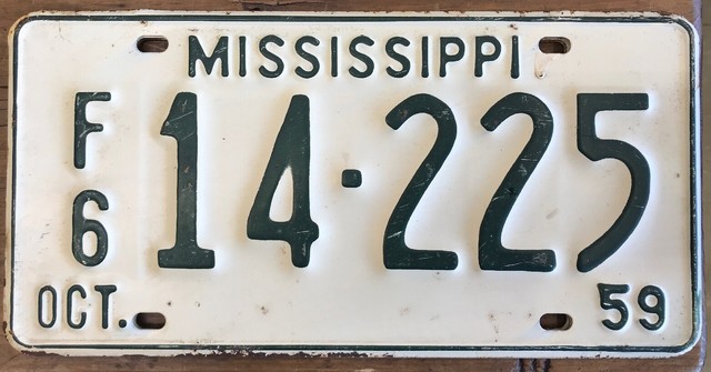 1 Antique Vintage 1959 Mississippi Car Truck Tag License Plate Farm