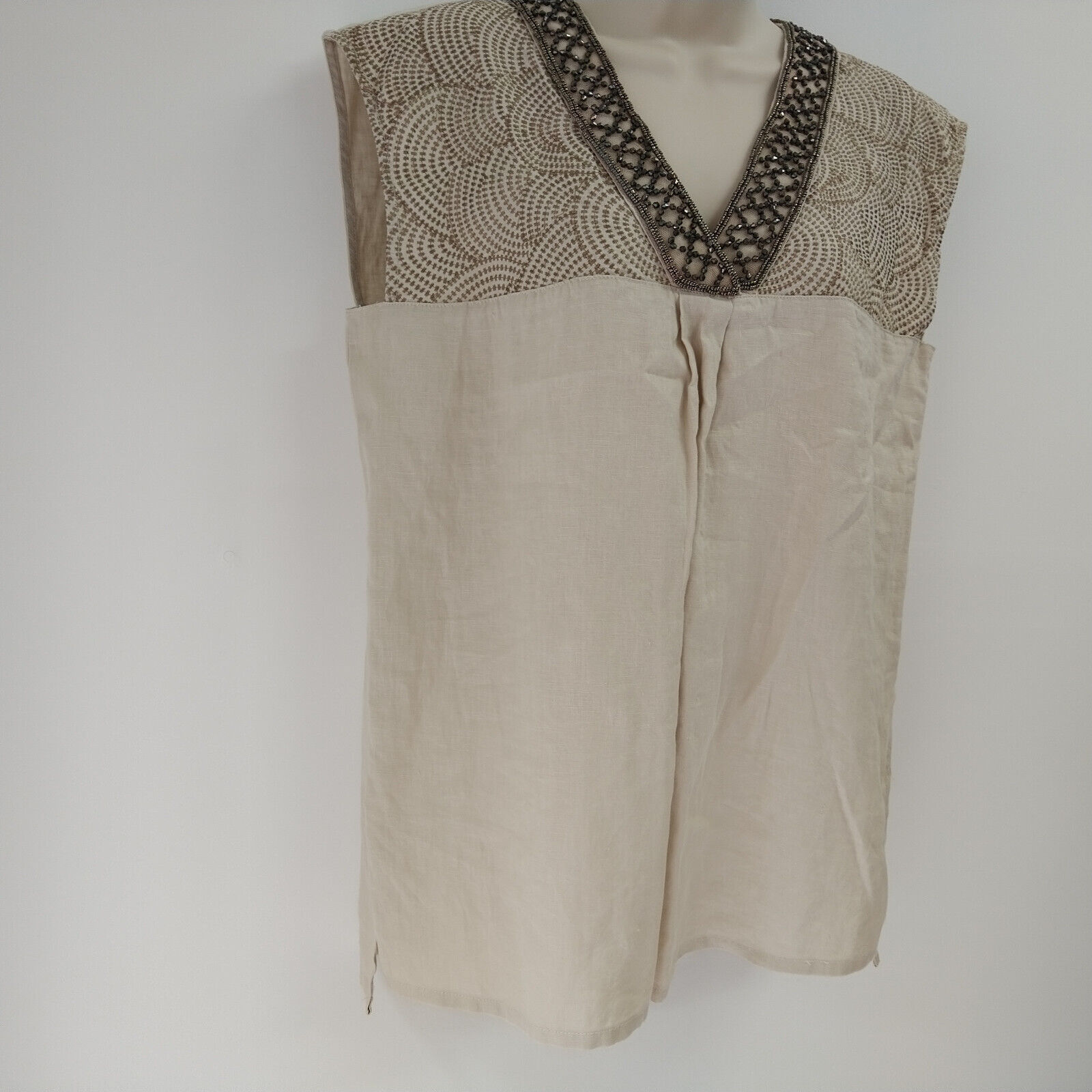 Peck&Peck Top Womens Small Brown White Sleeveless… - image 4