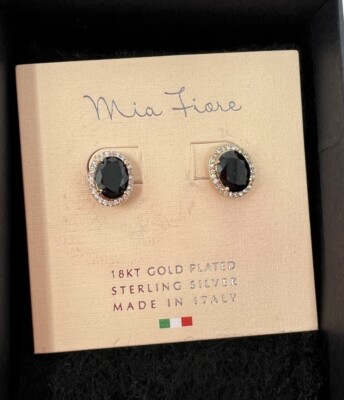 Mia Fiore 18 Kt Gold Plates Sterling Black Onyx Stud Earrings