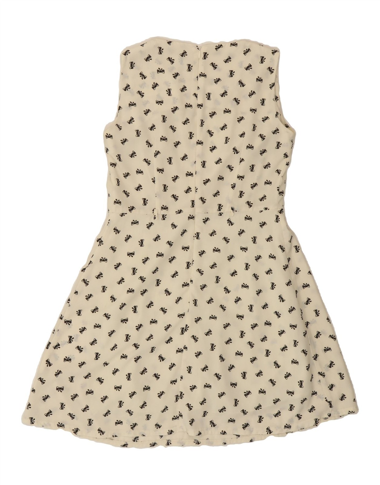 VINTAGE Womens Graphic Sleeveless A-Line Dress UK 12 Medium Off White AI08 thumbnail 2