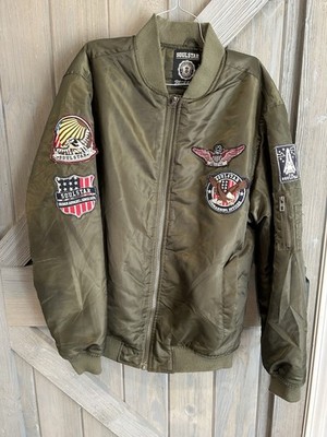 Soulstar Black Label Men's Olive Bomber Jacket XL Embroidered Patch Zip