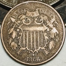 1866 Two Cent Piece 2C Ungraded Civil War Era US Copper Coin CC28631