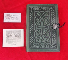 Oberon Celtic Design Tooled Green Leather Refillable Notebook Journal Cover 9”