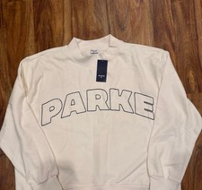PARKE Cream Pullover Sweatshirt Crew Neck Long Sleeve Logo L/XL Women