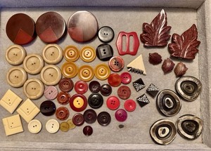 Lot Of Bakelite Buttons Buckles With Some Wood And Horn Buttons