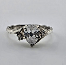 925 Sterling Silver Clear Teardrop Bypass Ring Size 6.25 Delicate Women Band