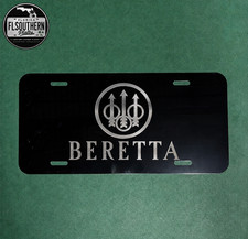Black Aluminum License Plate W Chrome Beretta Sticker Custom Truck Gun Tag Black Aluminum License Plate W Chrome Beretta Sticker Custom Truck Gun Tag