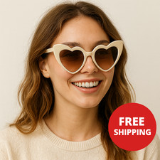 Heart-Shaped Sunglasses Trendy Retro Fashion Shades for Women Beige