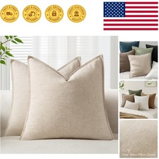 Versatile 22x22 Inch Solid Beige Cushion Covers - 2 Pack for Home Styling