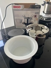 UNOLD 48615 Elektro-Fondue-Set – Für 6 Personen, Mit Edelstahl- & Keramiktopf, Kochplatte & Zubehör, Schwarz/silber