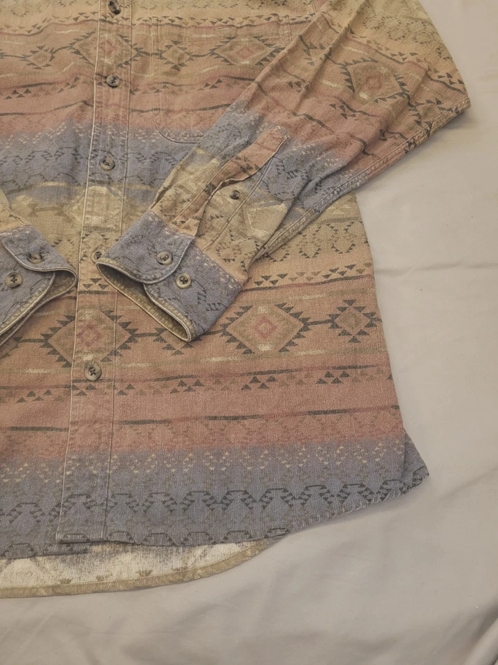 Cabelas Flannel Men Med Multi Colored Southwestern Aztec Print Western Chamois - Image 2 of 4