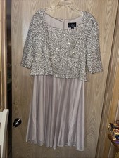 Alex Evenings Sz 18 Women's 3/4 Sleeve taupe beige Formal Back Zip Long Dress