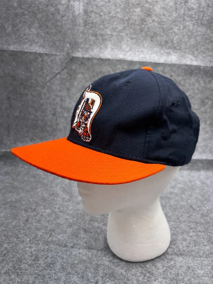 VINTAGE Detroit Tigers Hat Cap Strap Back Adult 7 1/8 Blue Orange 100% Wool 90s - Image 4 of 4