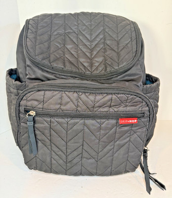 Skip Hop Forma Quilted Diaper Backpack Bag - Black Zipper Pockets Teal Lining
